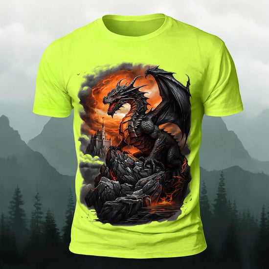 Dark Dinosaur Print Casual Crew Neck T-Shirt NG