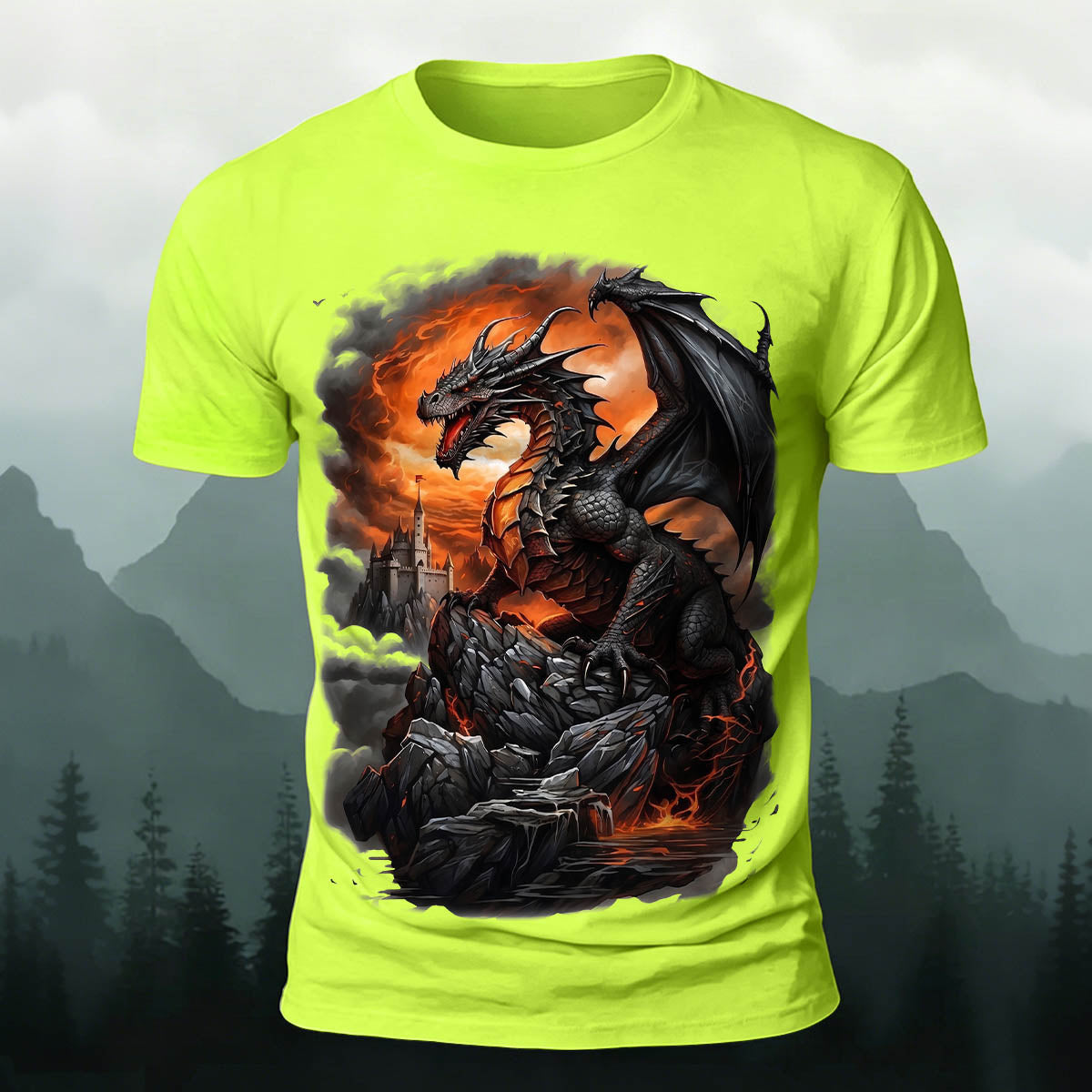 Dark Dinosaur Print Casual Crew Neck T-Shirt NG