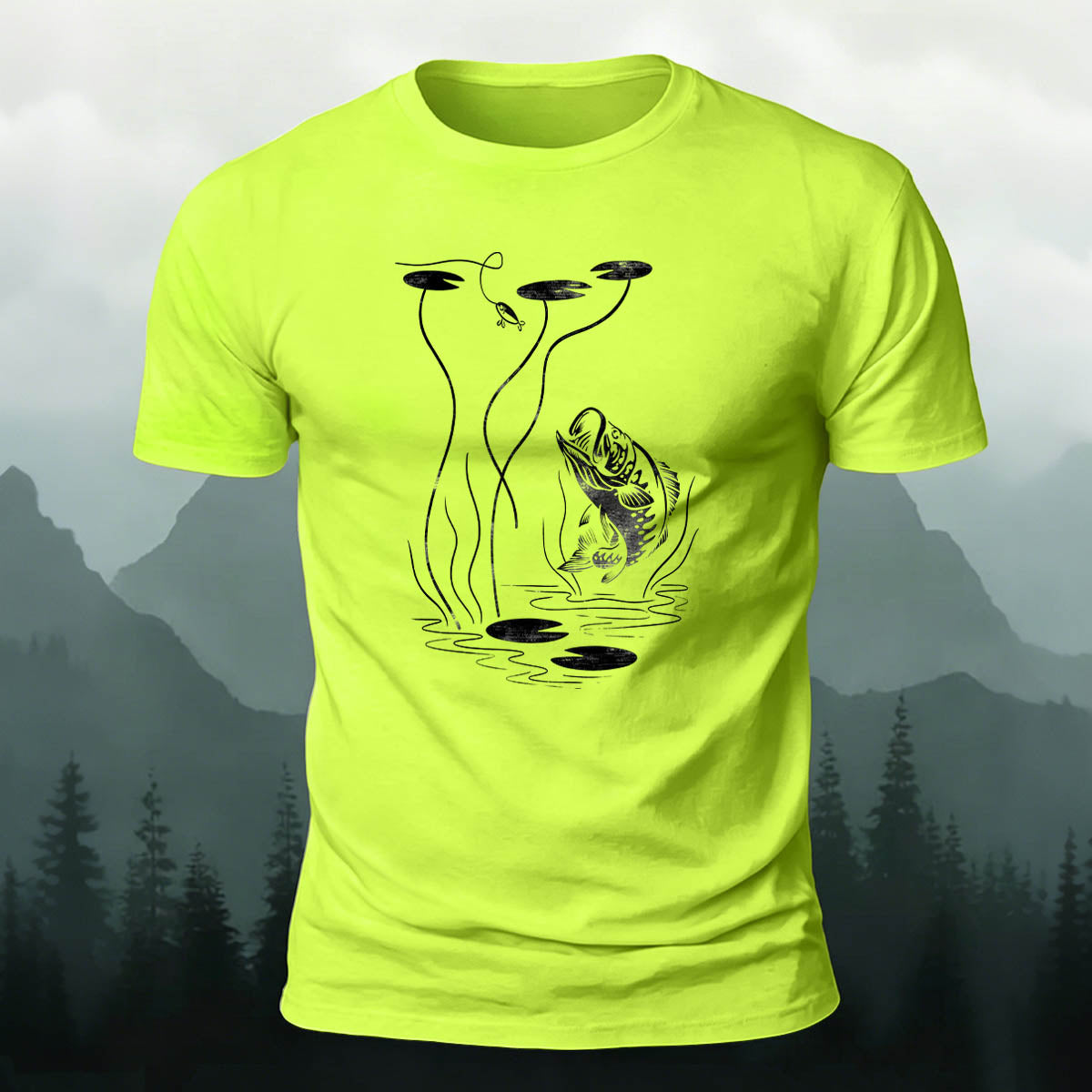 Fishing Print Natural Casual 100% Cotton T-Shirt