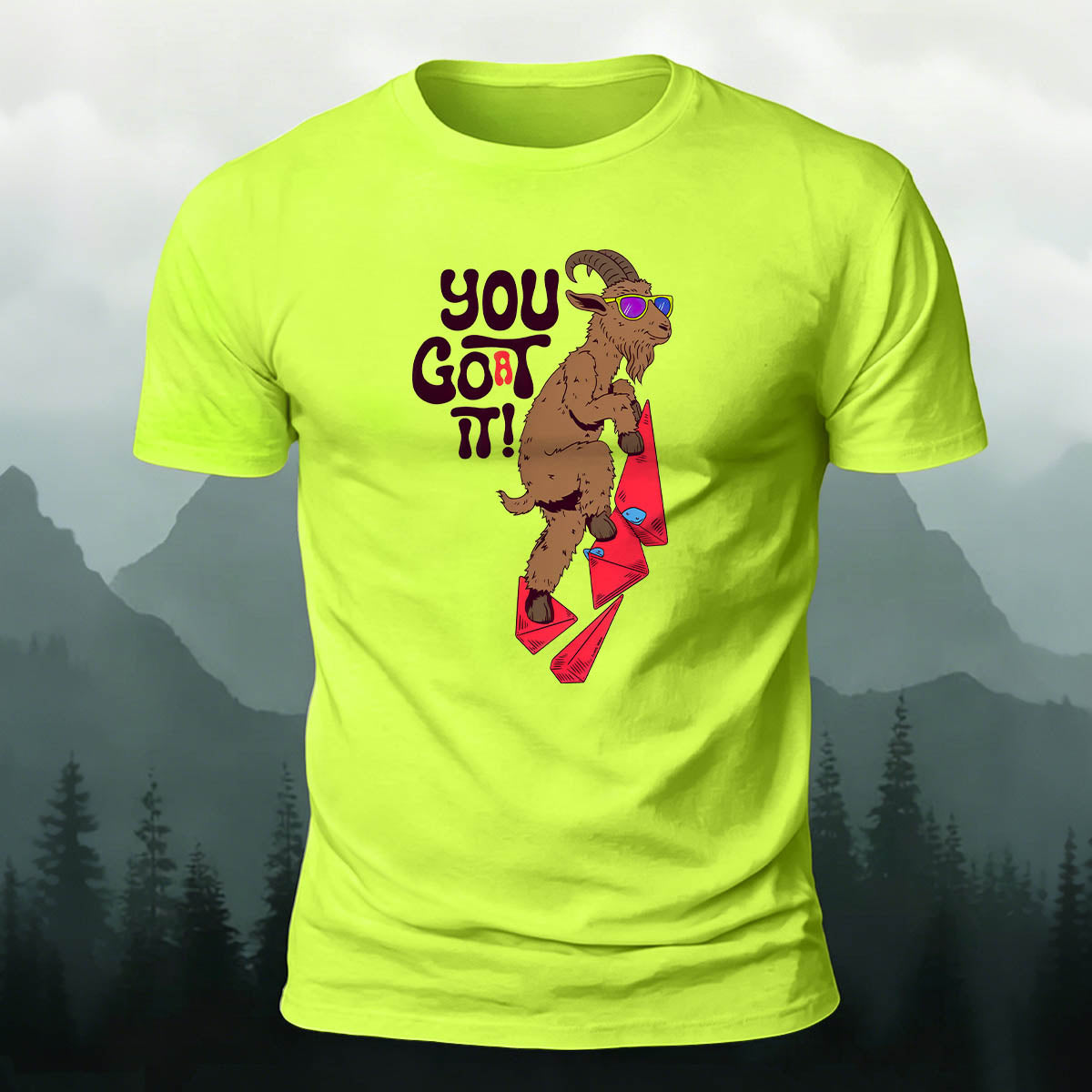 Rock-Climbing Goat Print Outdoor Cotton T-Shirt
