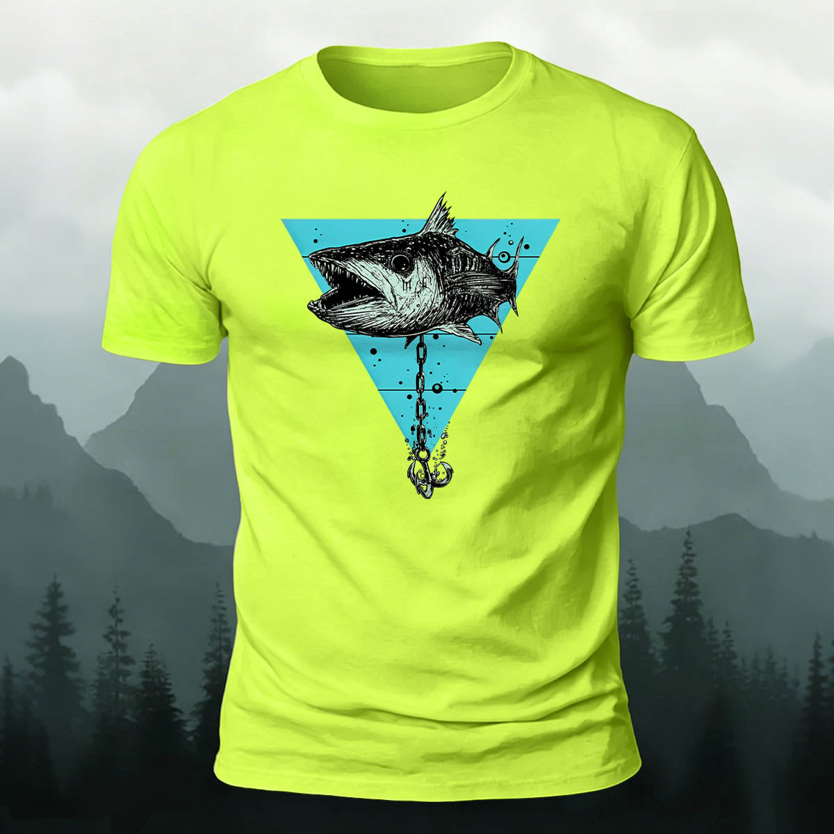 Vintage Fishing Chain Print 100% Cotton T-Shirt