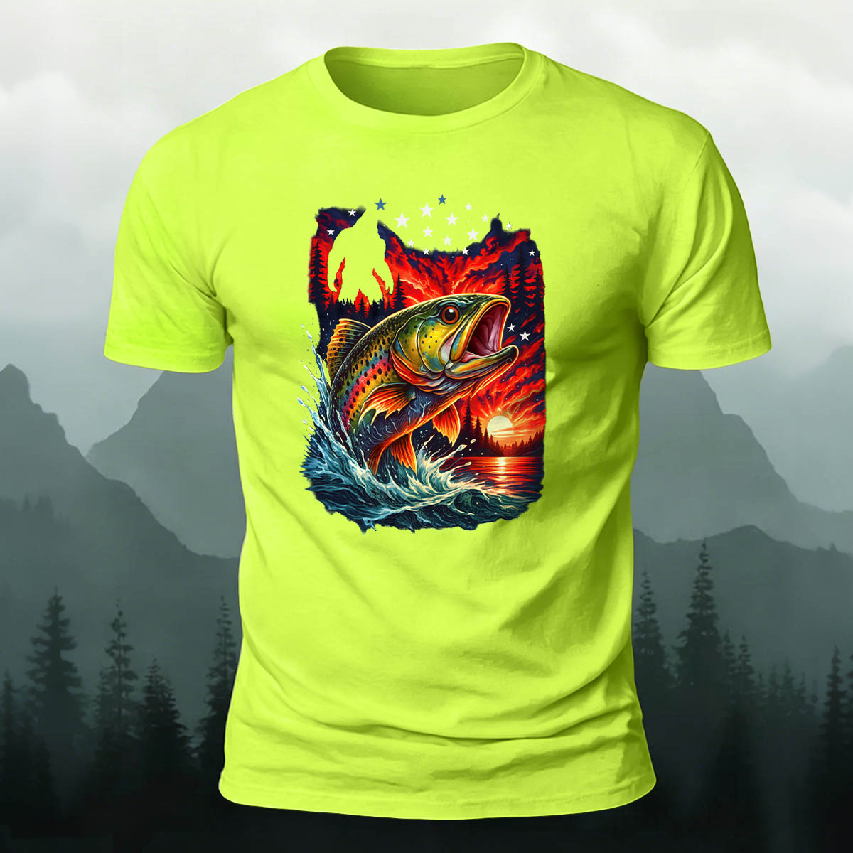 Trout Dusk Print Casual 100% Cotton T-Shirt