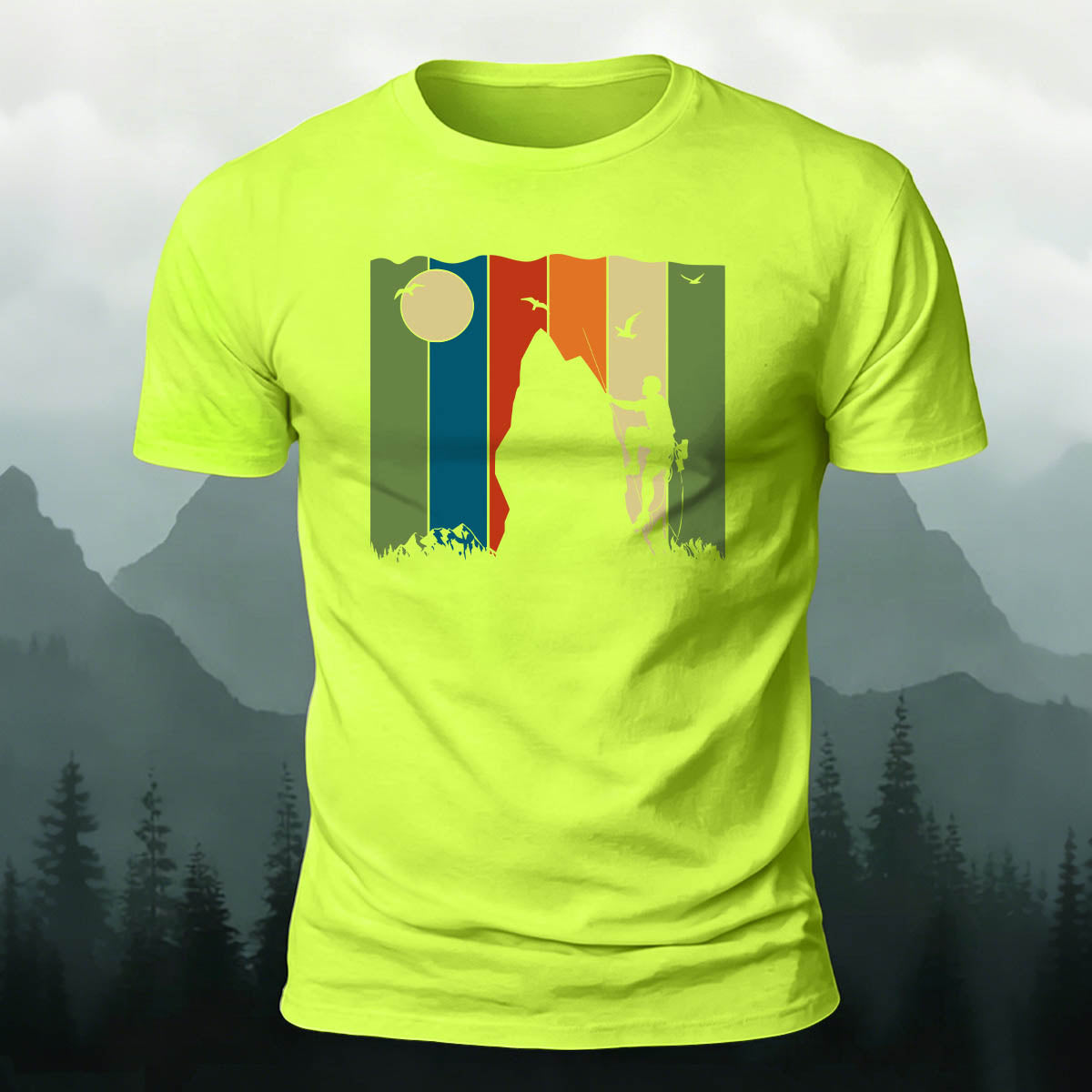 Artistic Rock Climbing Print Casual Outdoor Cotton T-Shirt
