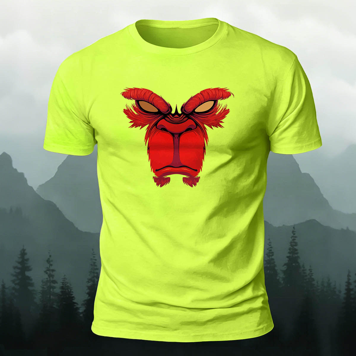 Red Angry Monkey Print 100% Cotton Crew Neck T-Shirt