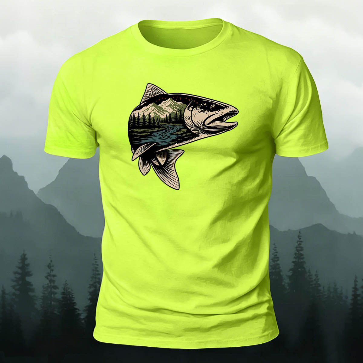 Trout Scenic Pattern Simple Casual Cotton T-Shirt