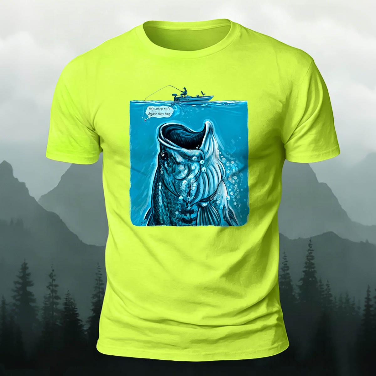 Black Bass Blue Print Casual Versatile Cotton T-Shirt