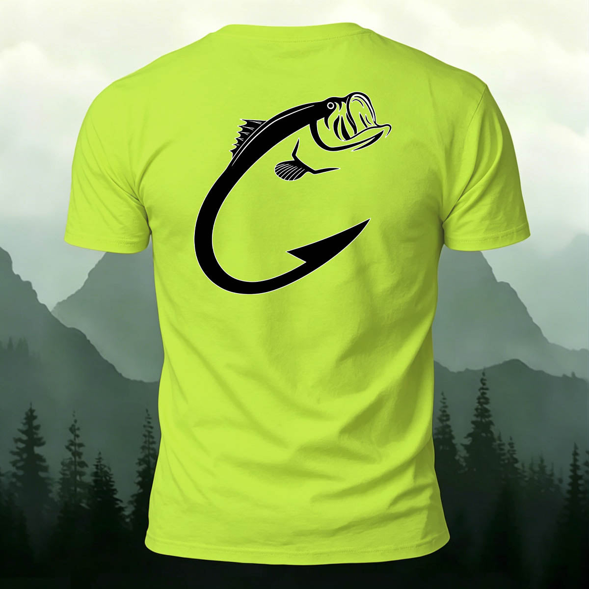 Fishing Hook Bass Print Outdoor 100% Cotton Tee