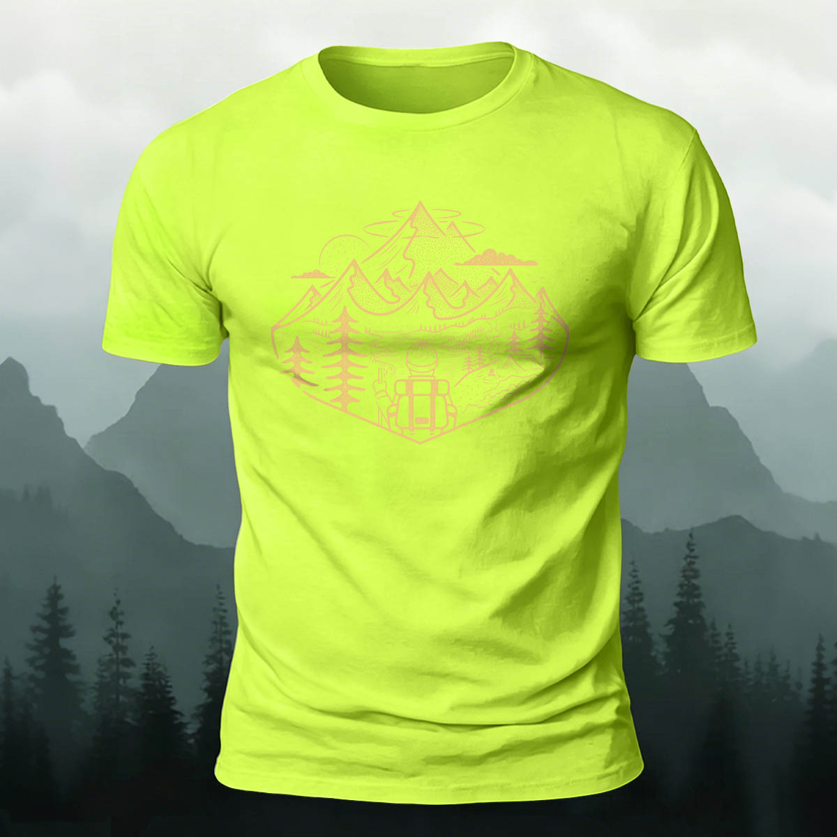 Mountain Adventure Sketched Art Print Outdoor Cotton Tee