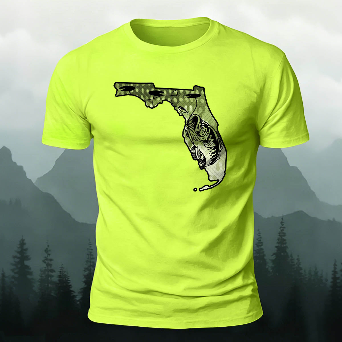 Big Catch Black Bass Print Casual Cotton T-Shirt