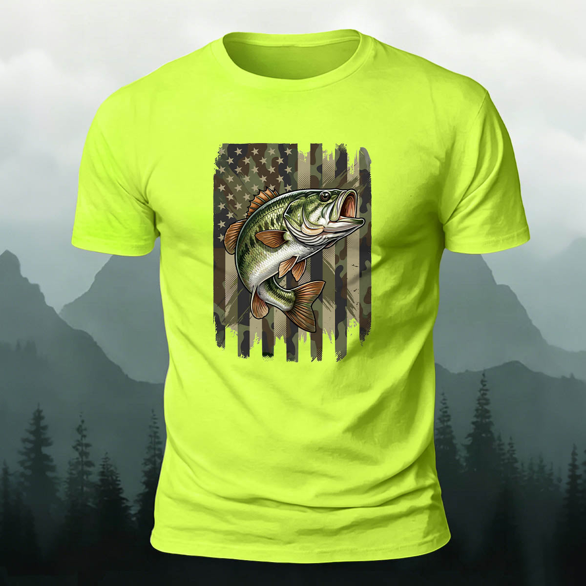 Black Bass Print Casual Versatile Cotton T-Shirt