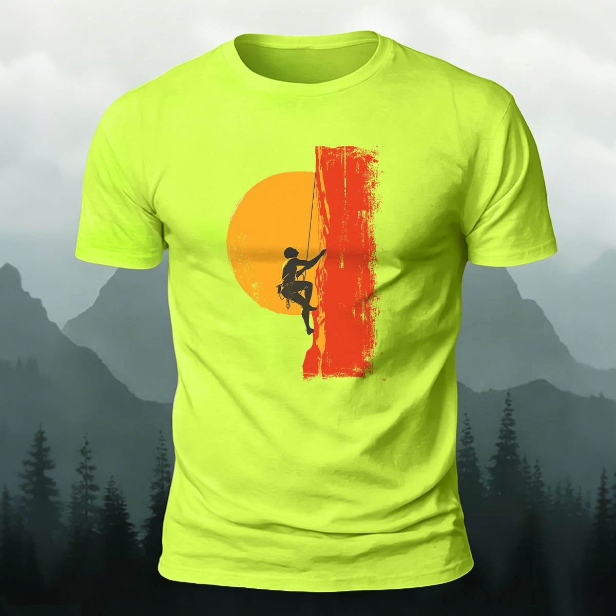 Red Sun Adventure Mountain Print Cotton T-Shirt