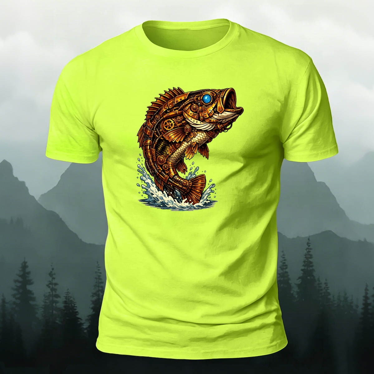 Mechanical Bass Print Outdoor Skin-Friendly T-Shirt