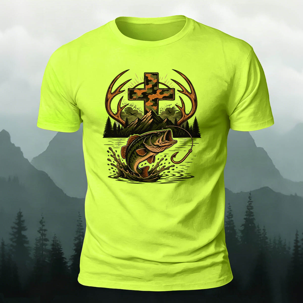 Fishing Cross Graphic Casual 100% Cotton T-Shirt
