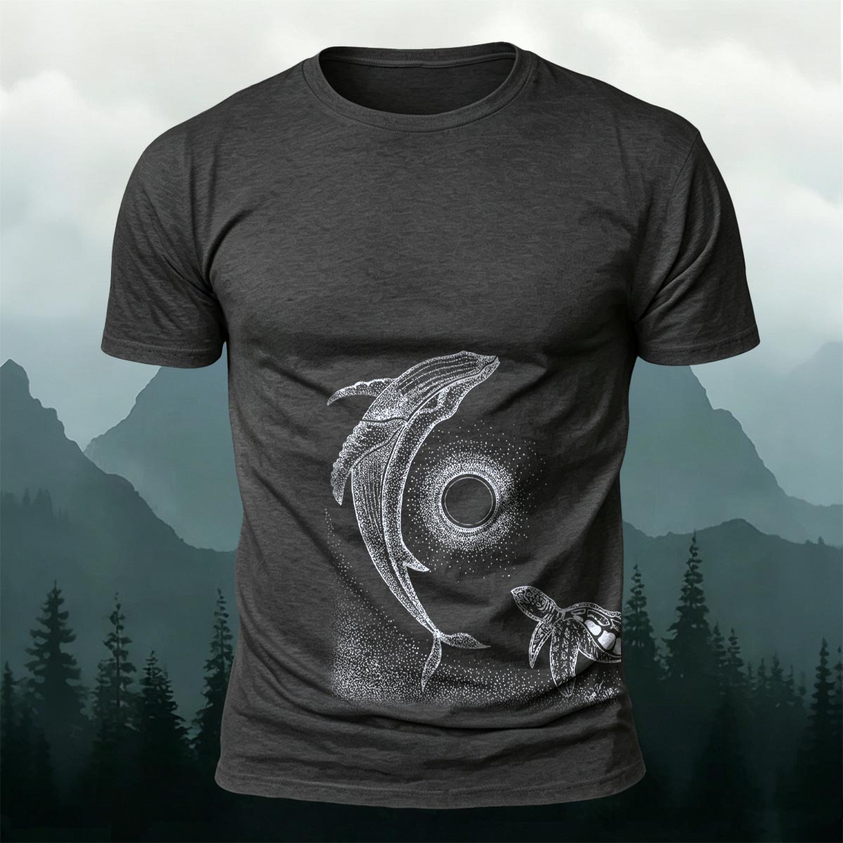 Star Ring Whale Print Casual Cotton T-Shirt