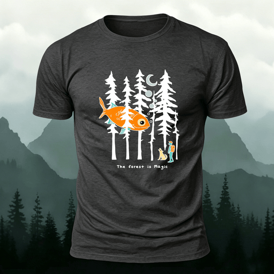 Fun Forest Print Outdoor Skin-friendly Casual T-Shirt Dark grey