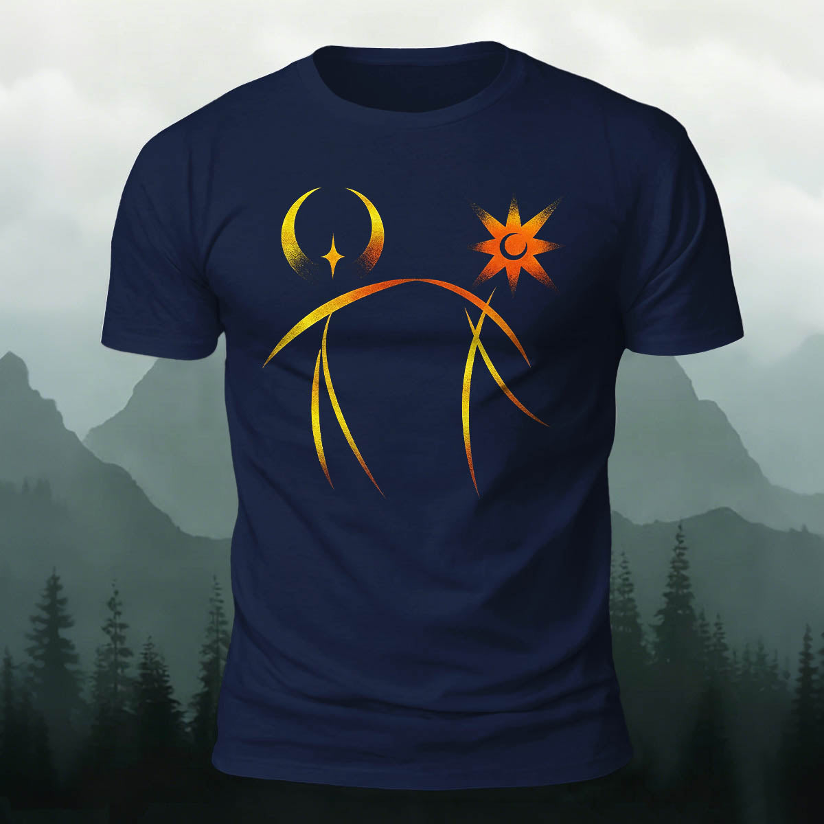 Line Sun Moon Fashion Casual Breathable T-Shirt