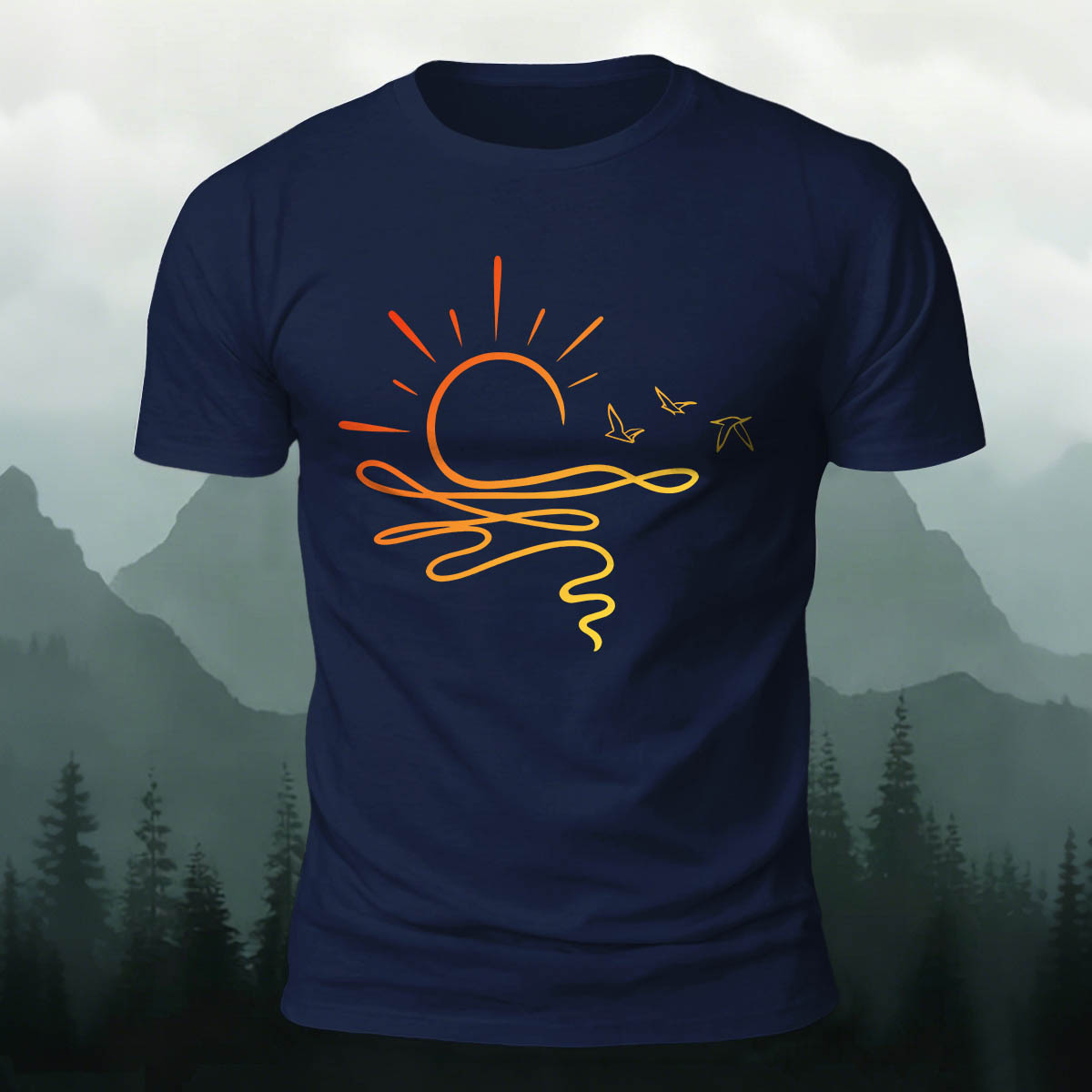 Line Sunset Minimalist Casual Skin-Friendly T-Shirt
