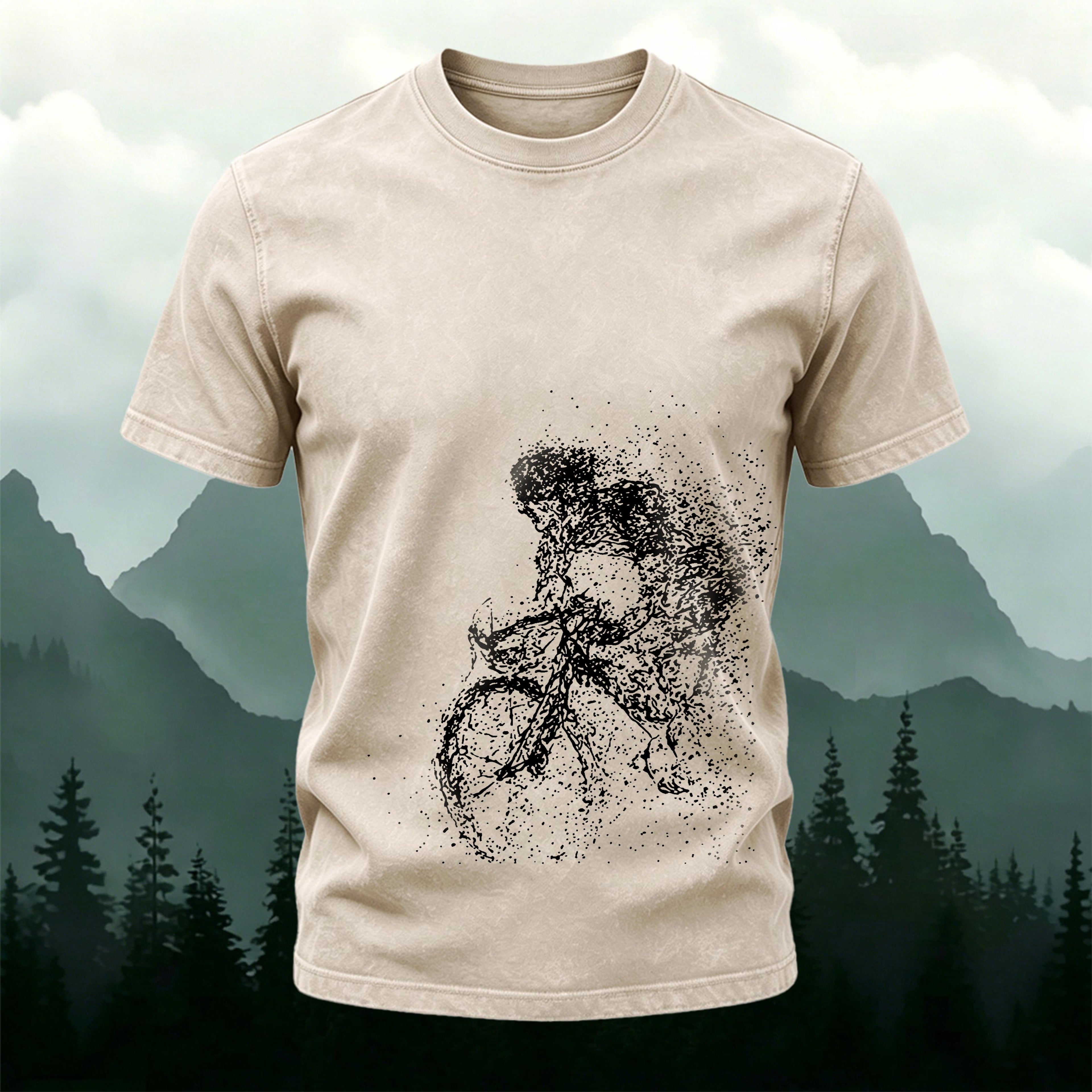 Cyclist Print Casual Washed Cotton T-Shirt