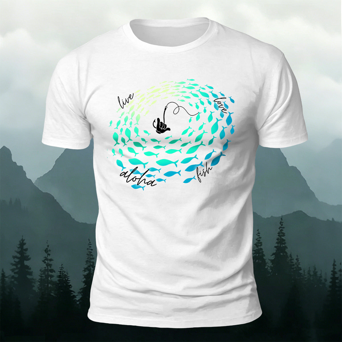 Stylish Fishing-Print Soft-Touch Cotton T-Shirt