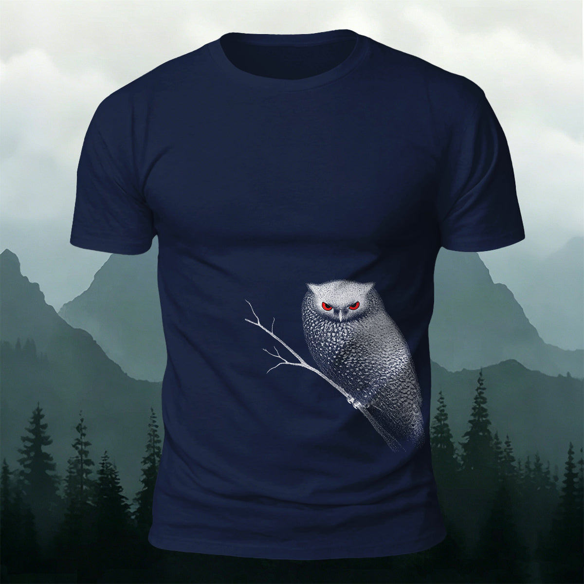 Red-eyed Owl Print Casual Cotton T-Shirt