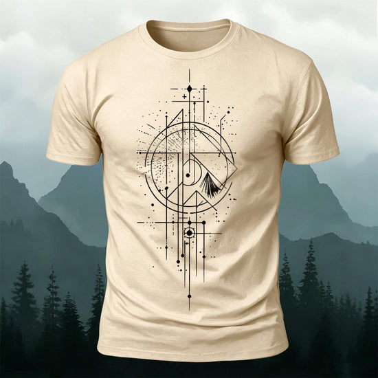 Line Gradient Mountain Print Premium Cotton T-Shirt Beige