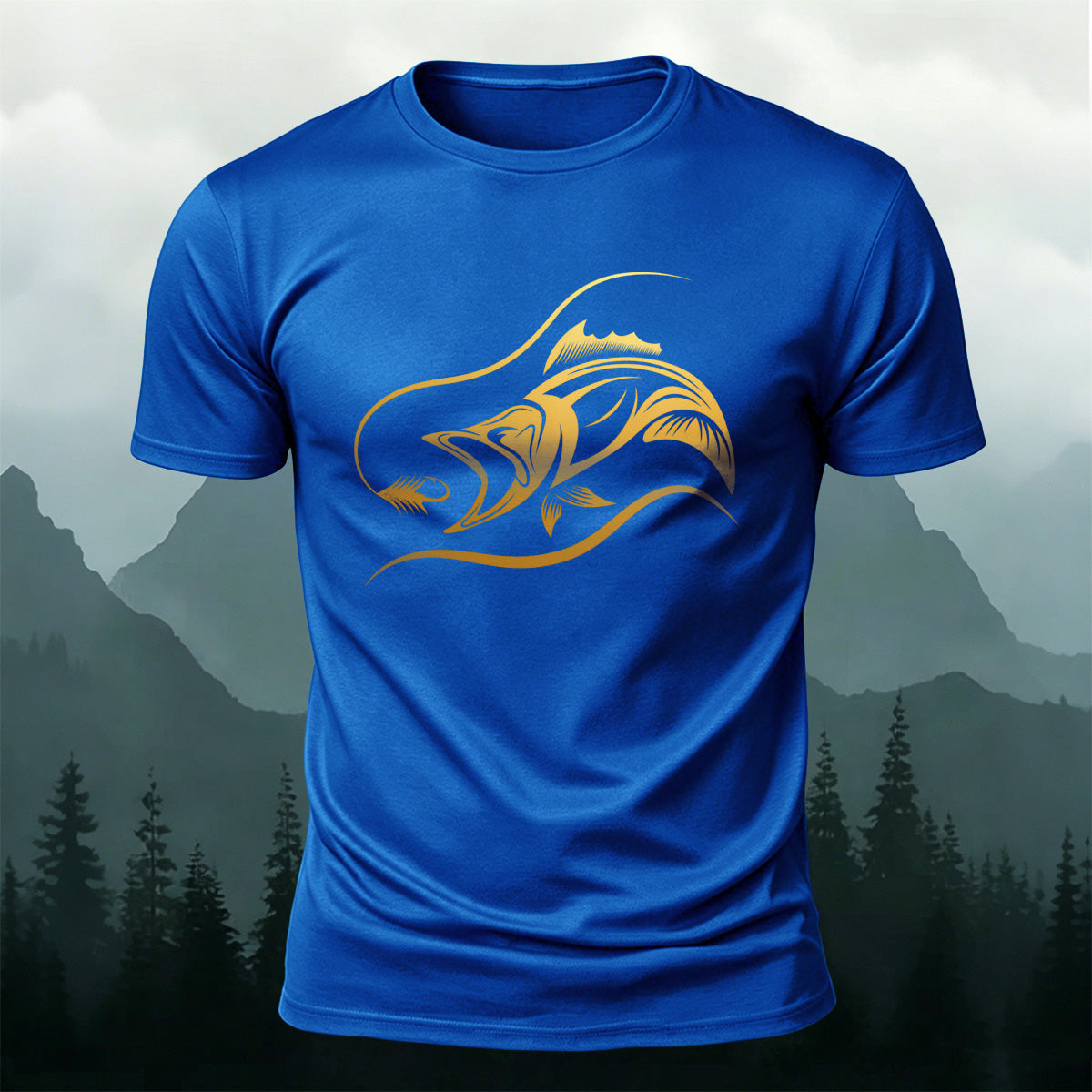 Fish Print on the Chest Cotton Casual T-Shirt