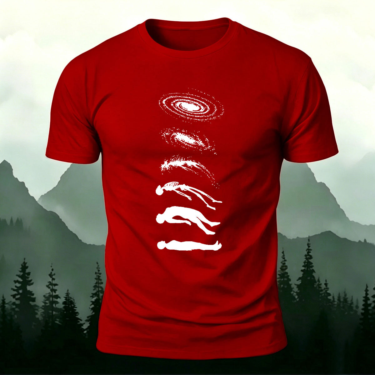 Artistic Pattern Mountain-style Casual Skin-friendly T-shirt Red
