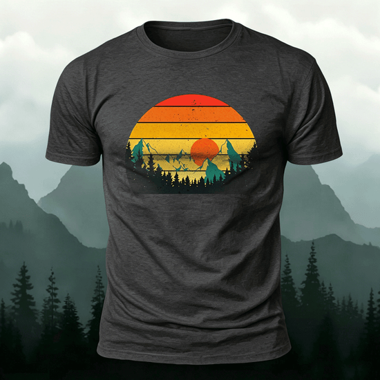 Sunset Scenery Print Vintage Skin-friendly T-Shirt Dark Grey