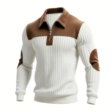 Corduroy Suede Patchwork Long Sleeve Zip Polo T-Shirt