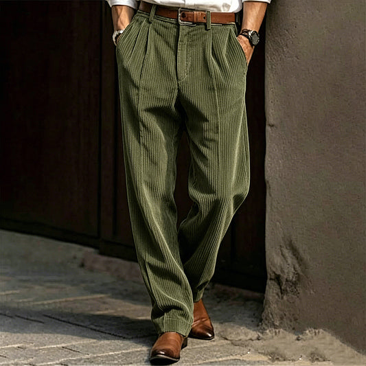 Men's Pleated Corduroy Dress Pants