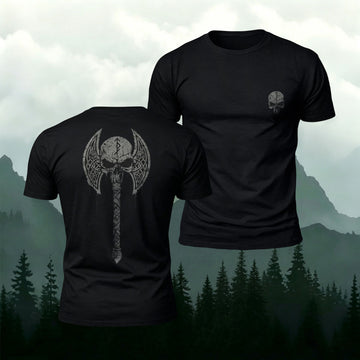 Combed Cotton Viking Skull and Battle Axe Casual T-Shirt