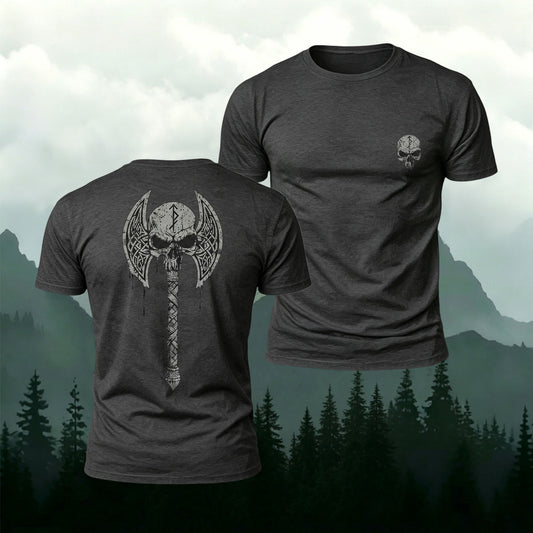 Combed Cotton Viking Skull and Battle Axe Casual T-Shirt