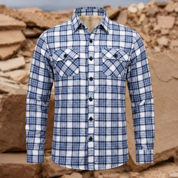 Vintage Blue Plaid Thermal Button-Down Shirt Jacket