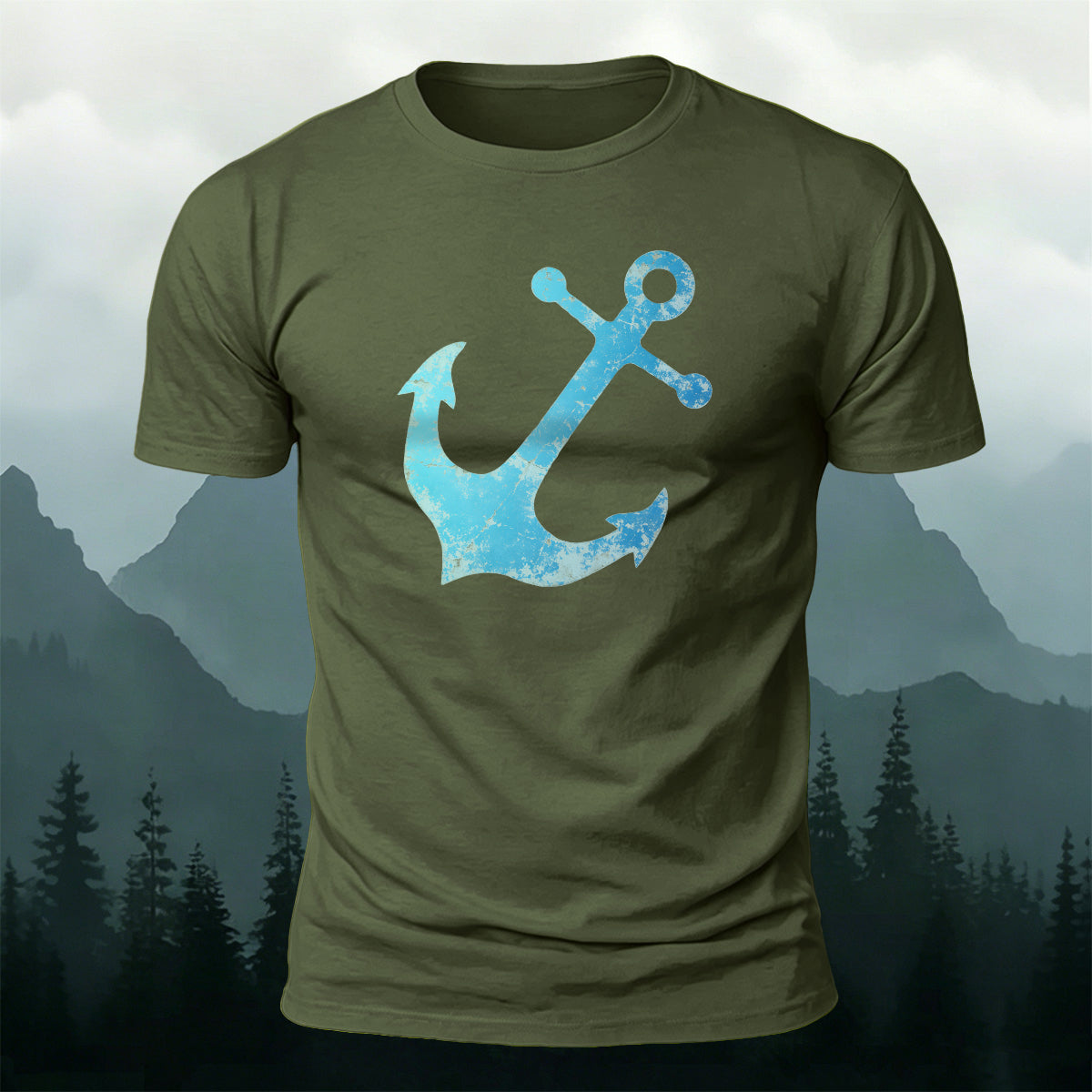 Vintage Blue Anchor Outdoor Casual Cotton T-Shirt