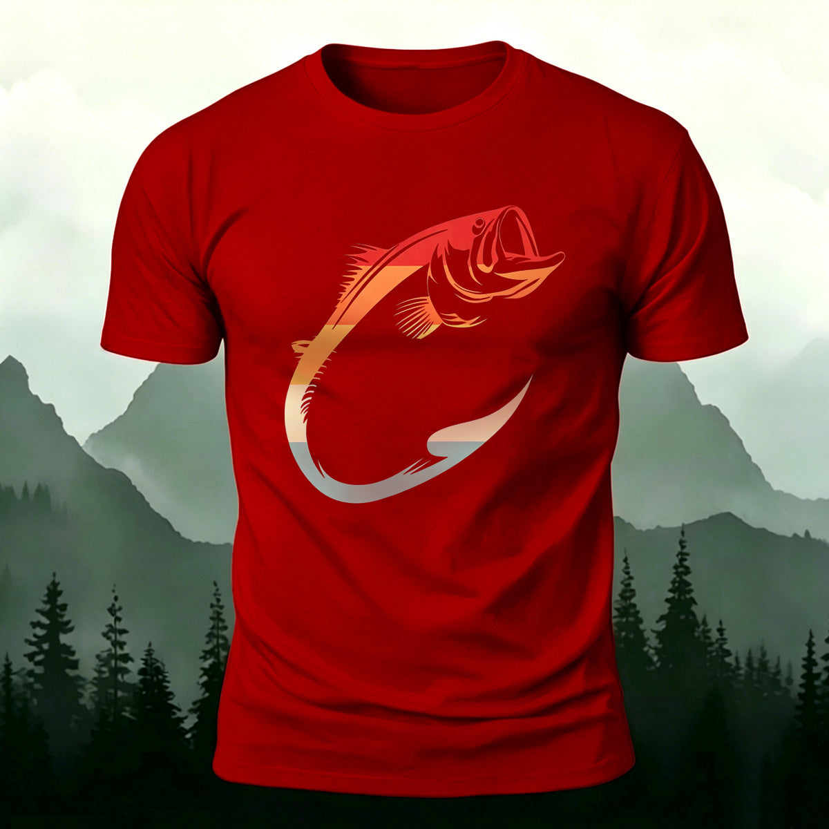 Colorful Hook Print Breathable Material Casual T-Shirt Red