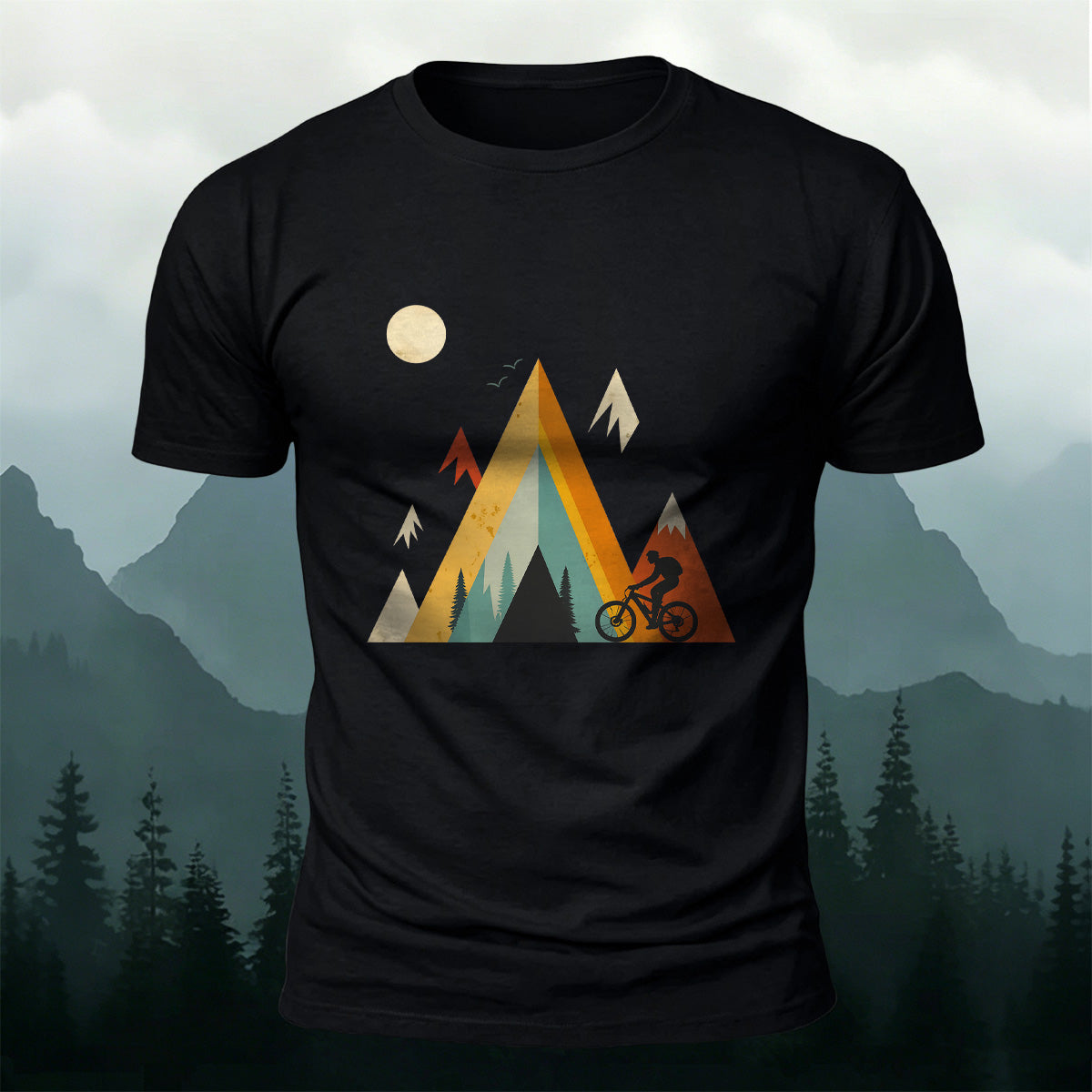 Outdoor Cycling Illustration Design Cotton Casual T-Shirt Black