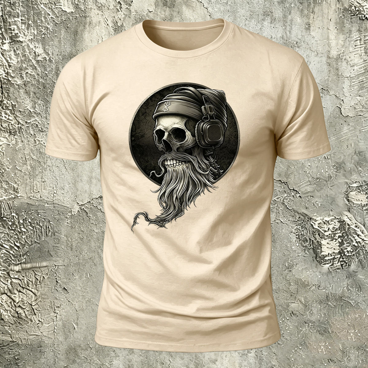 Vintage Skull Headphones Print Casual Cotton T-Shirt