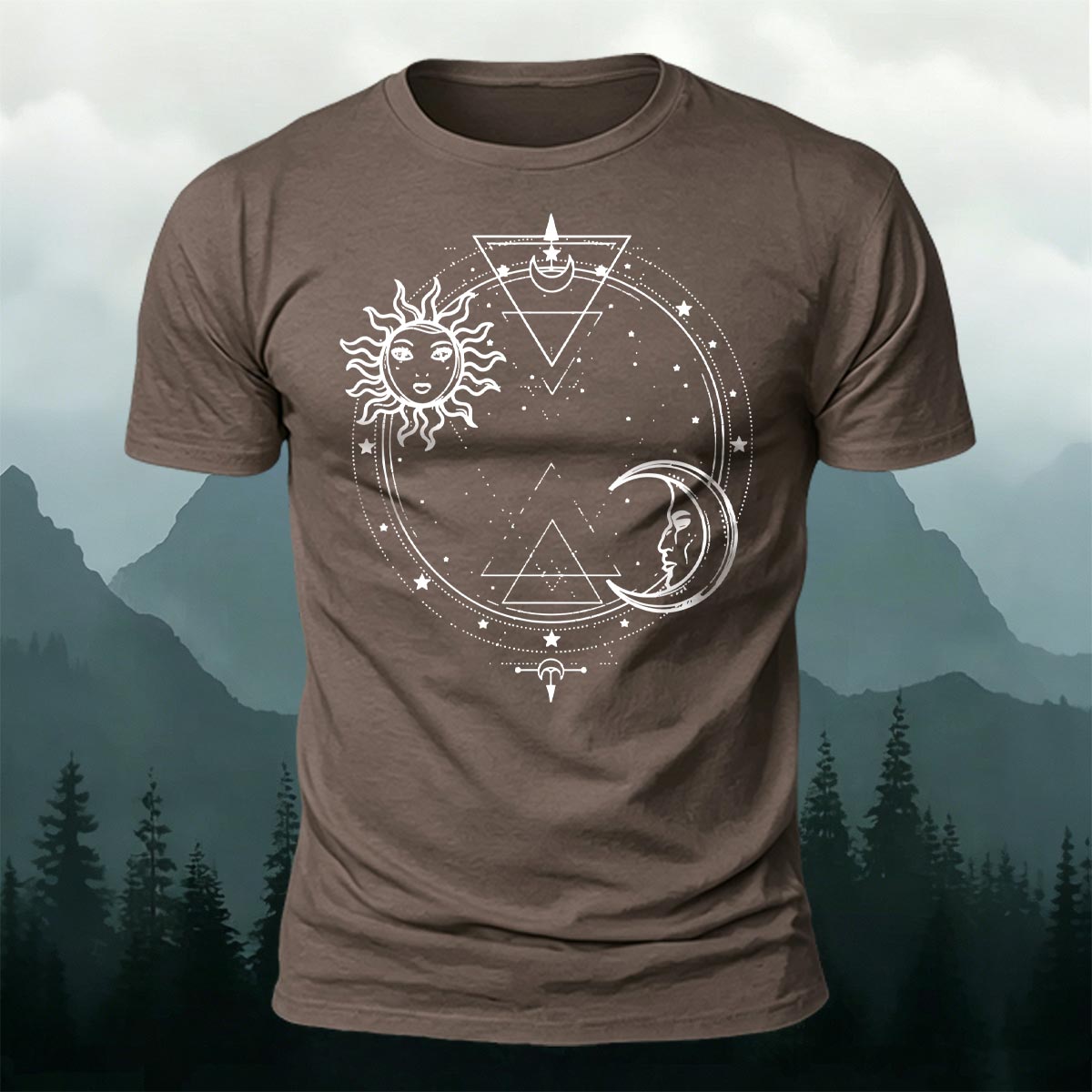 Sun and Moon Print Casual Cotton T-Shirt AMG