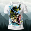 Black Fish Pattern Casual Graffiti Polyester T-Shirt Red