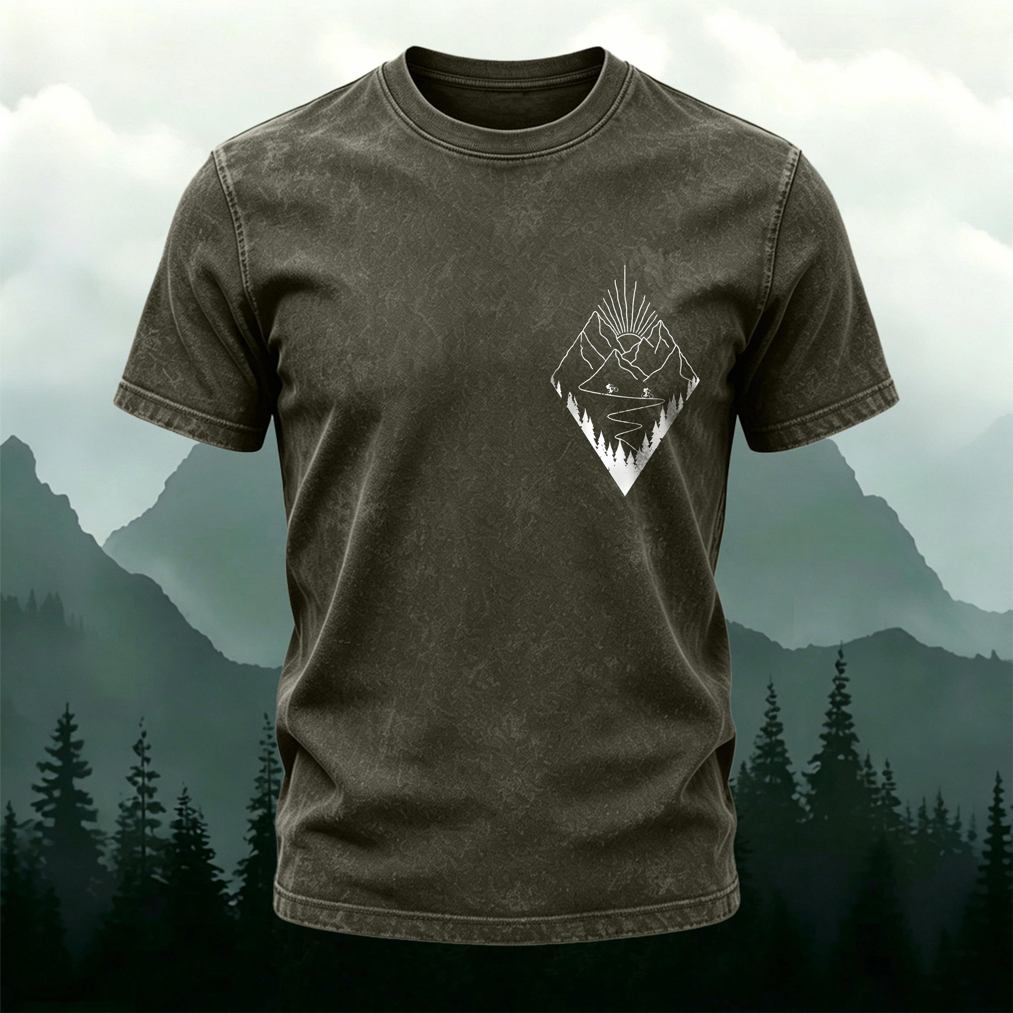 Simple Cycling Print Natural Washed Cotton T-Shirt