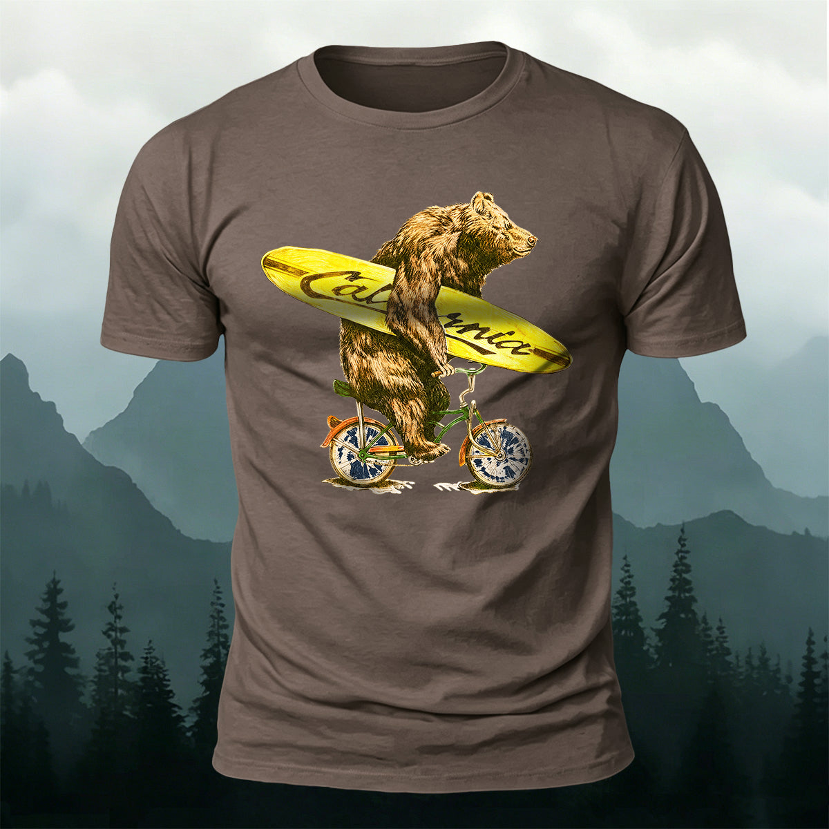 Fun Bear Cycling Surfing Outdoor Premium Cotton Tee