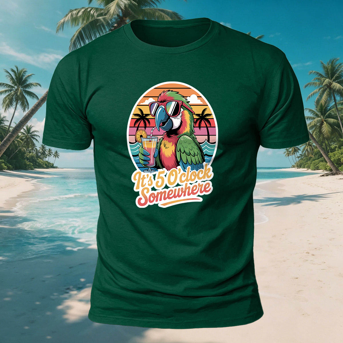 Fun Parrot Drinking Juice Casual Skin-Friendly T-Shirt