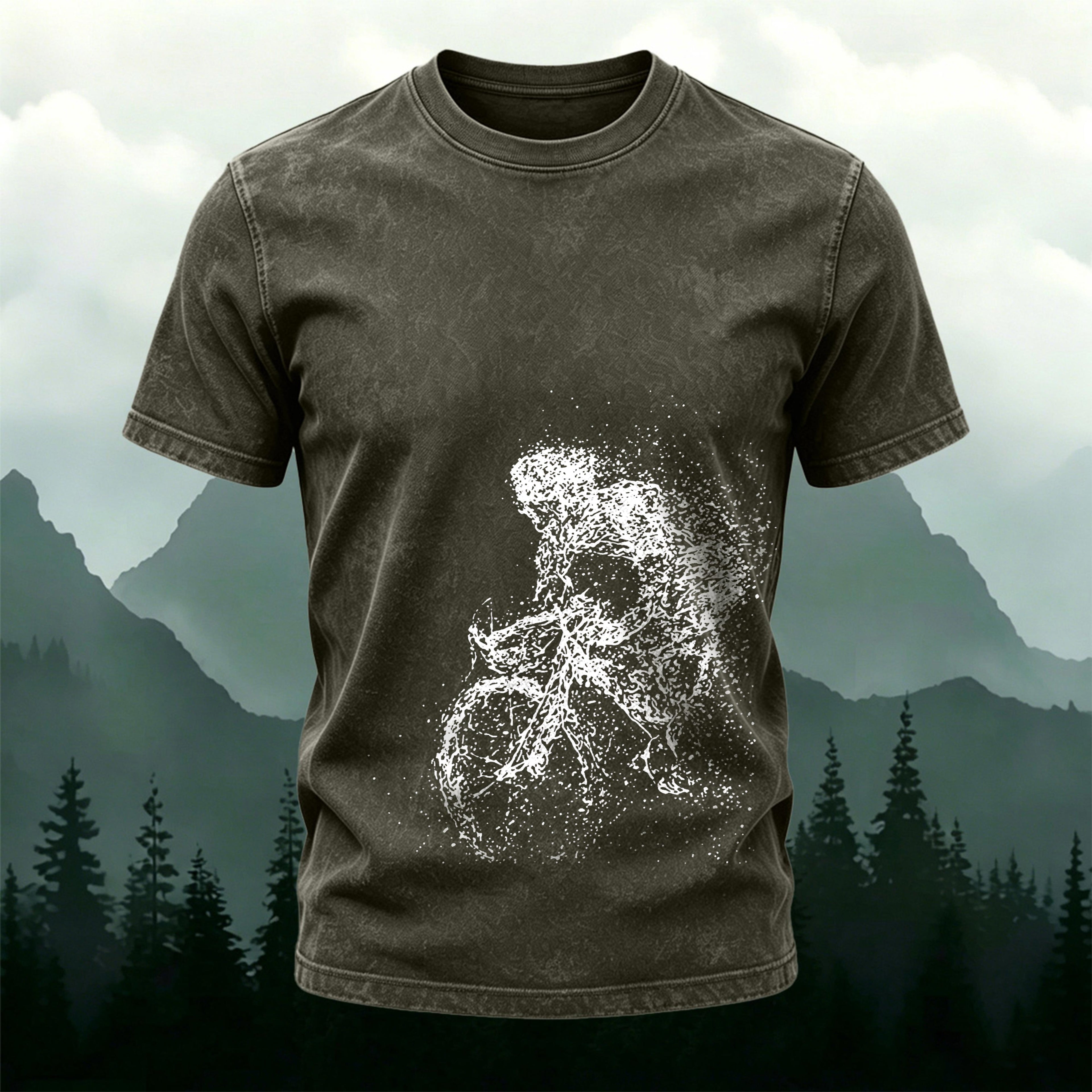 Cyclist Print Casual Washed Cotton T-Shirt