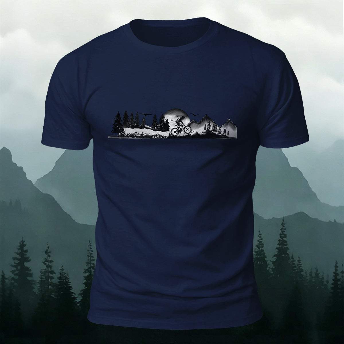 Forest Ride Chest-Print 100% Cotton Skin-Friendly T-Shirt