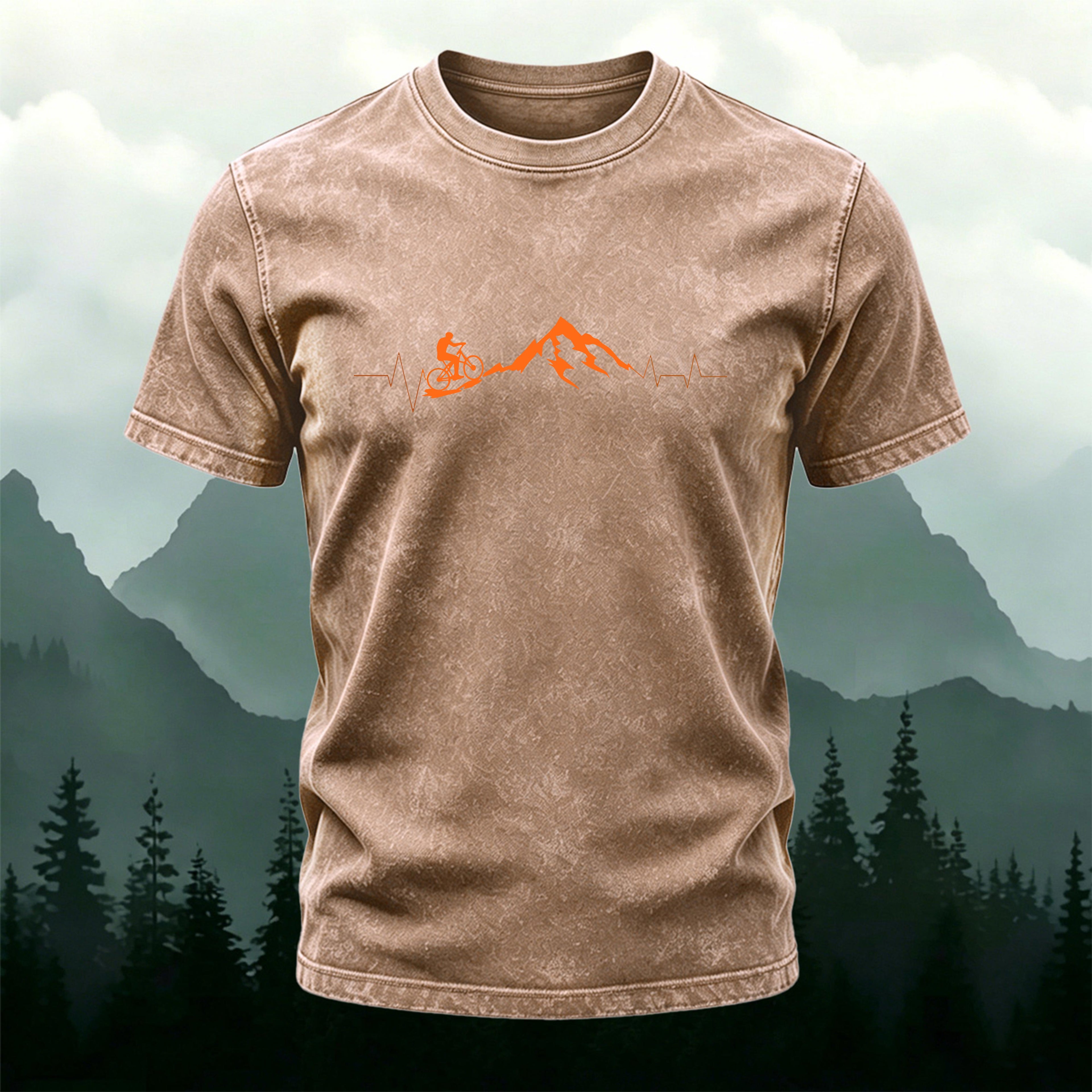 Outdoor Cyclist Print Casual Washed Cotton T-Shirt