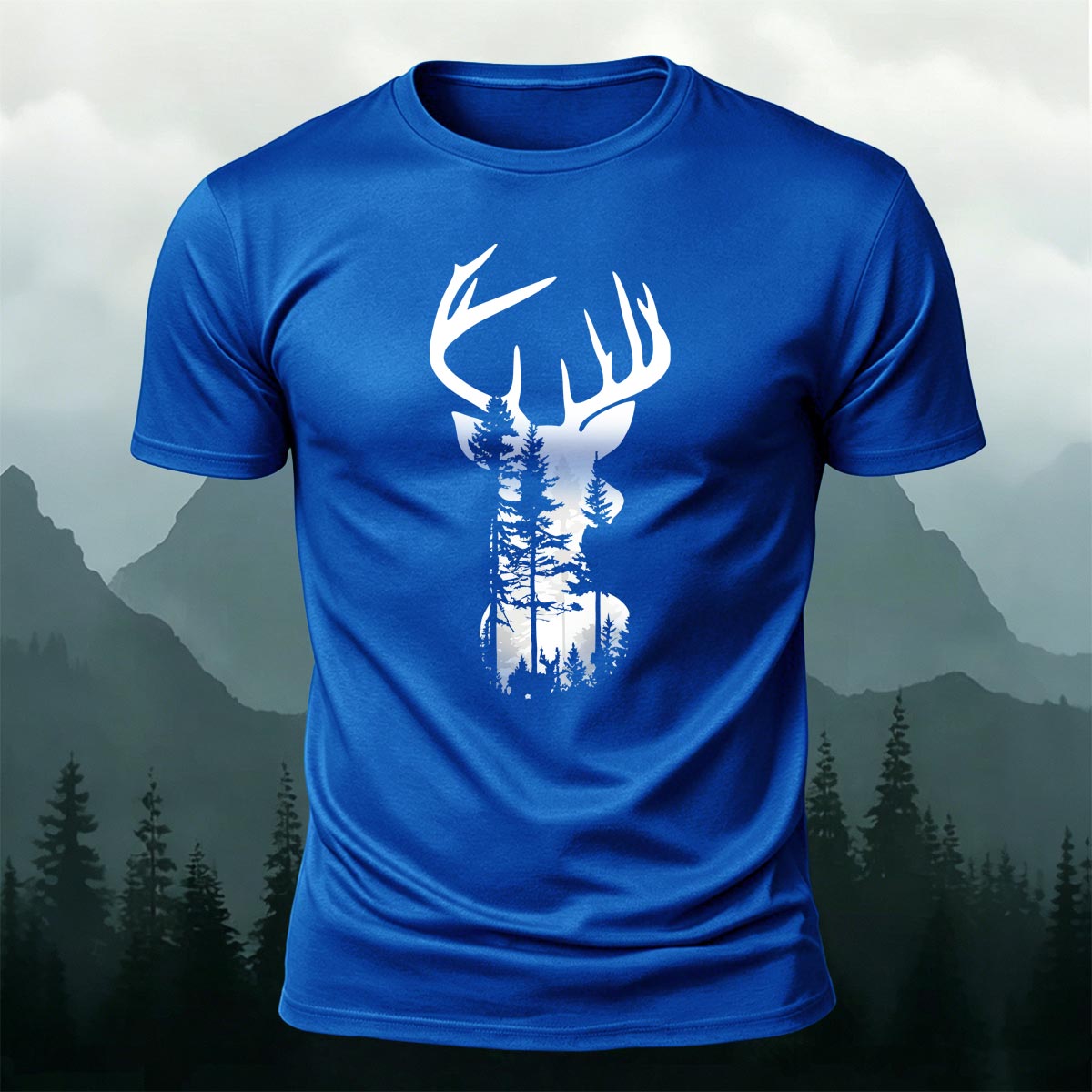 Moose Forest Print Natural Skin-Friendly T-Shirt