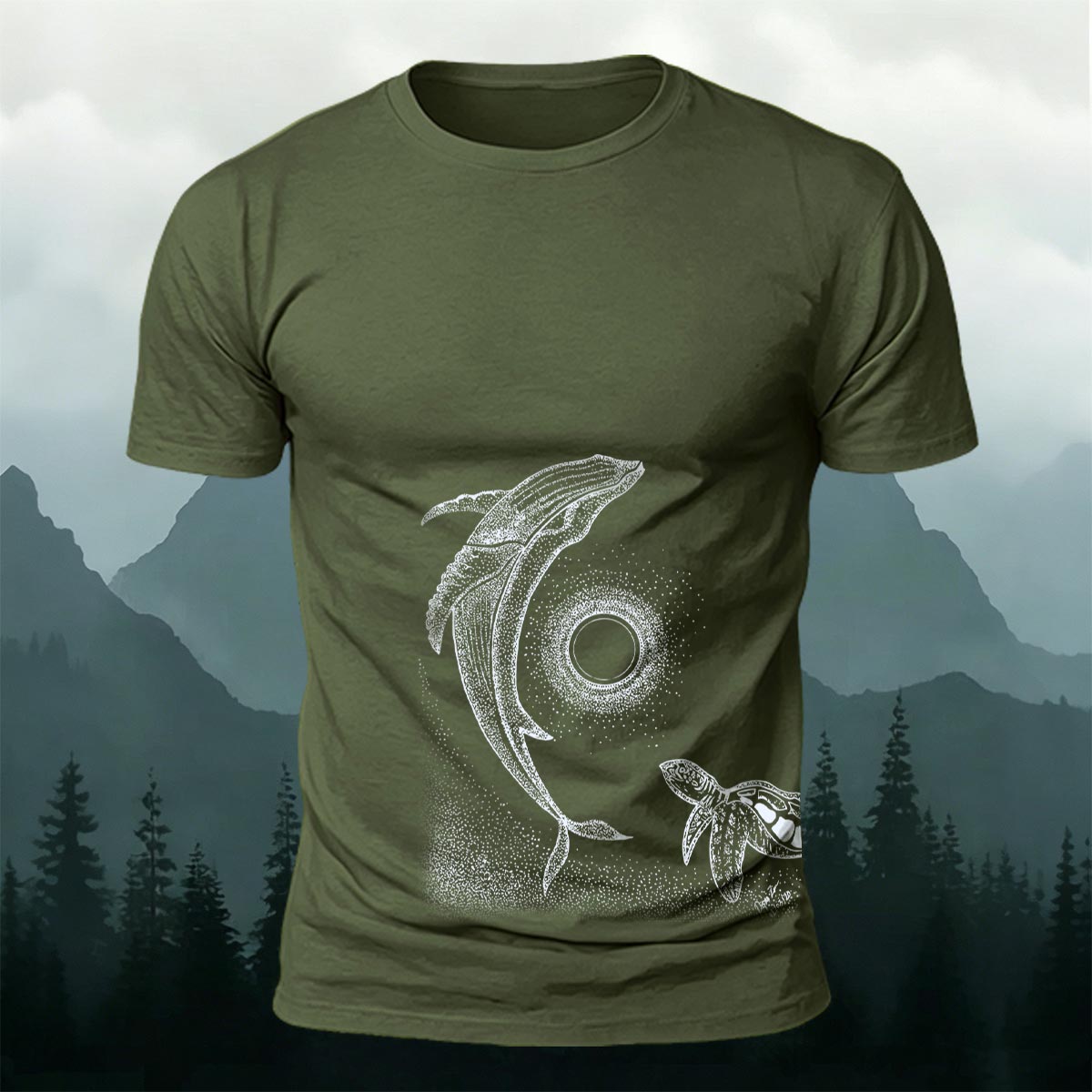 Star Ring Whale Print Casual Cotton T-Shirt