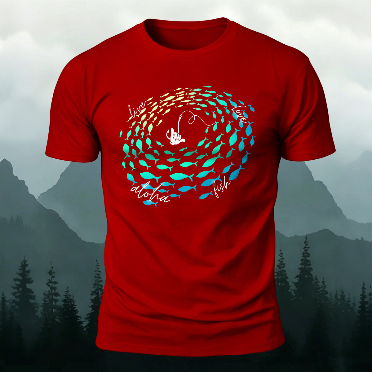 Stylish Fishing-Print Soft-Touch Cotton T-Shirt