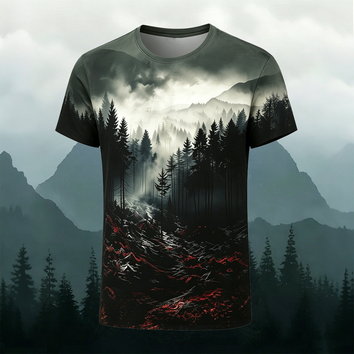 Cool Forest Print Casual Cotton T-Shirt