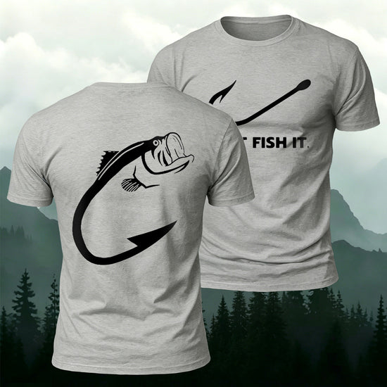Fish and Hook Pattern Outdoor Style Casual T-Shirt Grey